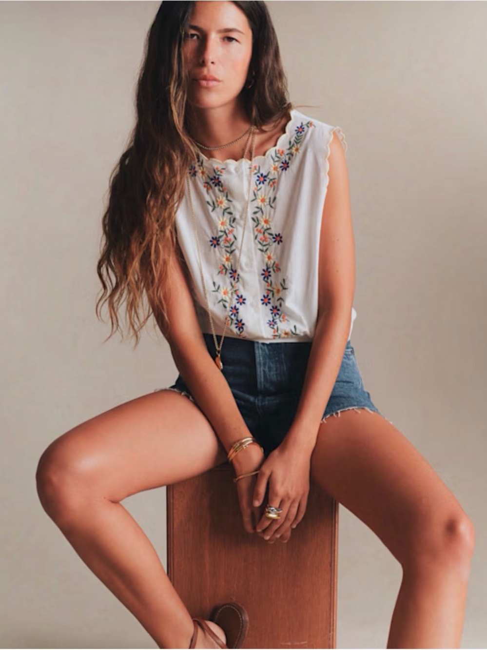 NWT Sezane Nista White Sleeveless Embroidered Tank Top
